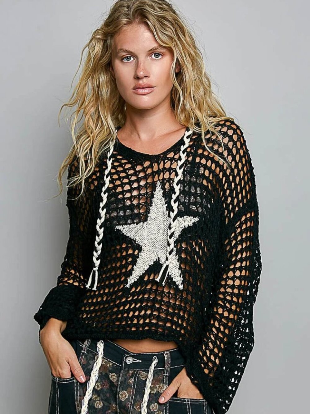 NWT POL STAR -V-neck long sleeve regular fit hoodie thin sweater top S M L